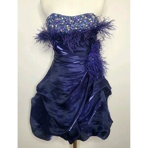 Vtg ALYCE DESIGNS Purple Iridescent Feather Beaded Mini Dress‎ Y2K Party Diva 4